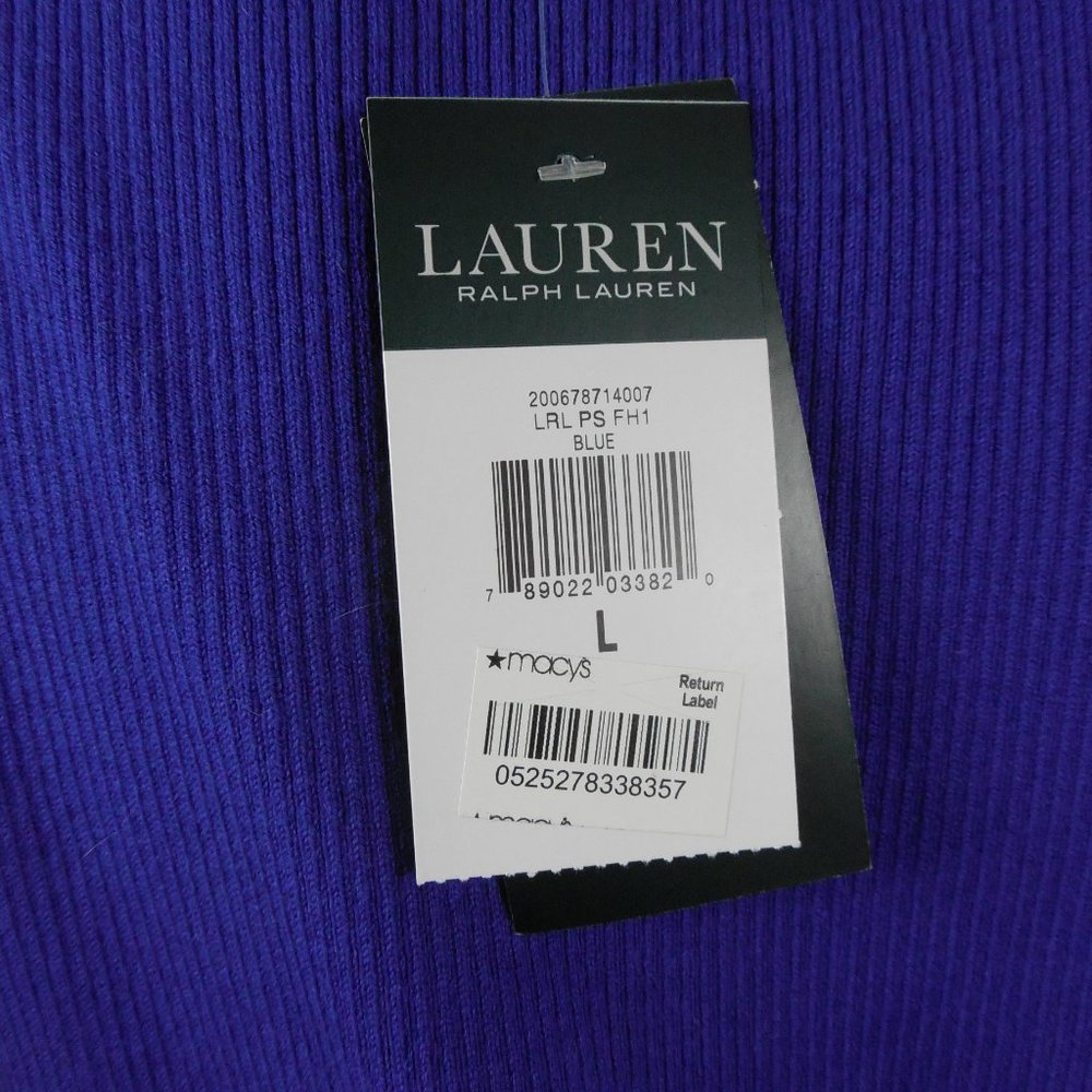 RALPH LAUREN Top L NWT Blue Sweater Long Bell Sleeves Casual Party Stretch Rib - Picture 6 of 8